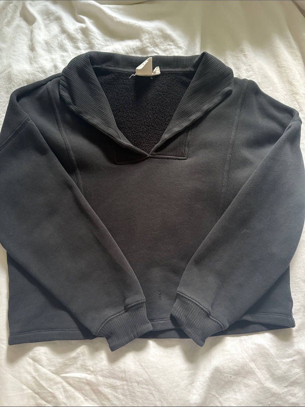 White Crow Black V-Neck Crewneck, Size Small